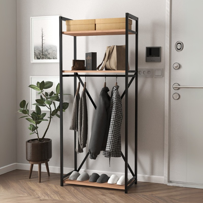 Έπιπλο εισόδου - Κρεμάστρα μεταλλική - μελαμίνης χρώμα μαύρο - oak 2