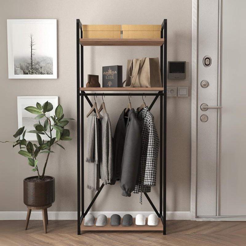 Έπιπλο εισόδου - Κρεμάστρα μεταλλική - μελαμίνης χρώμα μαύρο - oak 3