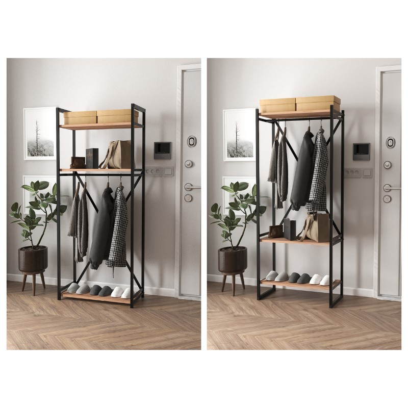 Έπιπλο εισόδου - Κρεμάστρα μεταλλική - μελαμίνης χρώμα μαύρο - oak 4