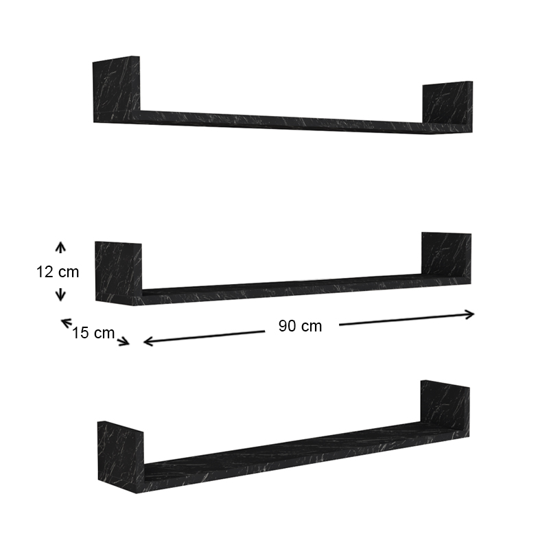 Ραφιέρα τοίχου 3 τεμαχίων χρώμα μαύρο εφέ μαρμάρου 3