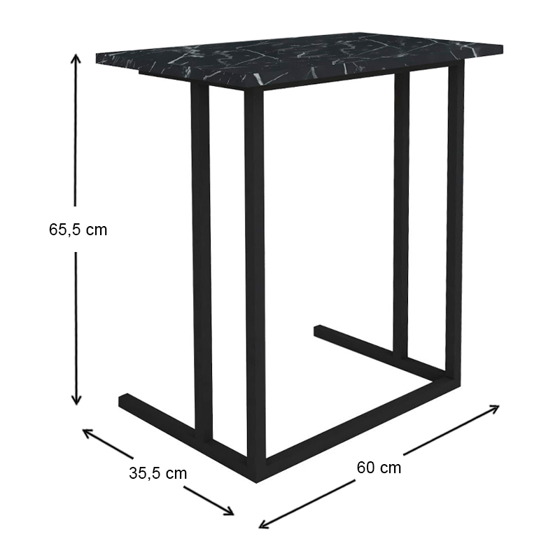 Τραπεζάκι βοηθητικό μεταλλικό - μελαμίνης χρώμα μαύρο εφέ μαρμάρου 4