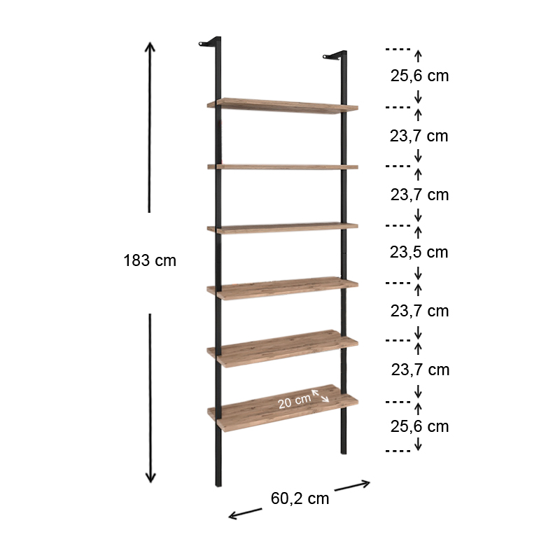Βιβλιοθήκη τοίχου μεταλλική - μελαμίνης χρώμα μαύρο - oak 3