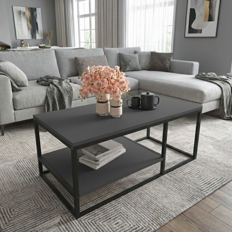 Τραπεζάκι σαλονιού μεταλλικό - μελαμίνης χρώμα ανθρακί