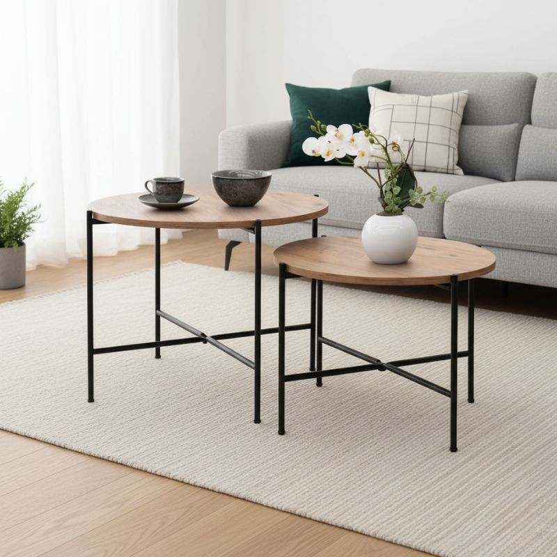 Σετ τραπεζάκια σαλονιού 2 τμχ χρώμα oak