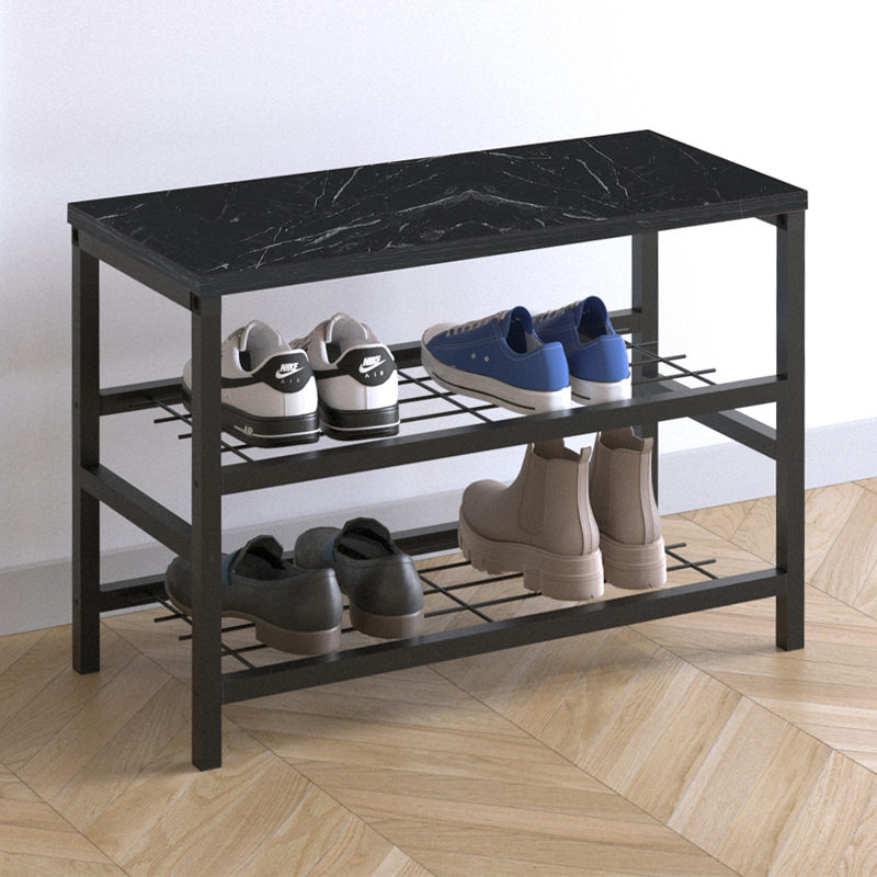Παπουτσοθήκη 6 ζευγών μεταλλική - μελαμίνης χρώμα μαύρο εφέ μαρμάρου