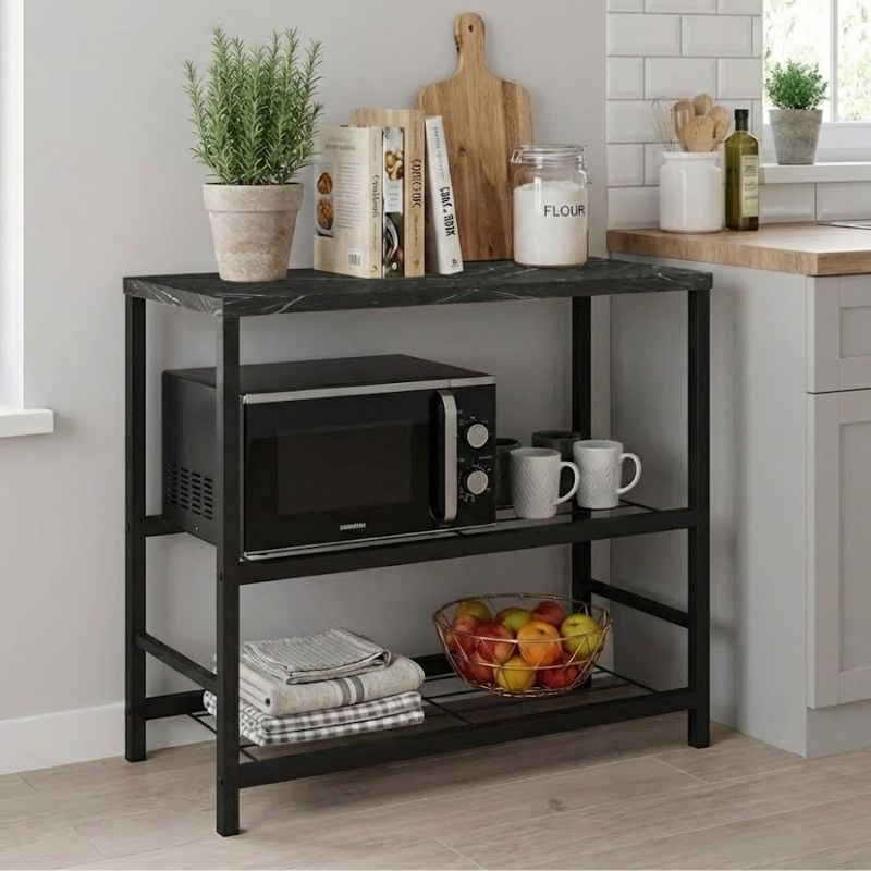 Τραπεζάκι βοηθητικό για φουρνάκι μεταλλικό - μελαμίνης χρώμα μαύρο - εφέ μαρμάρου