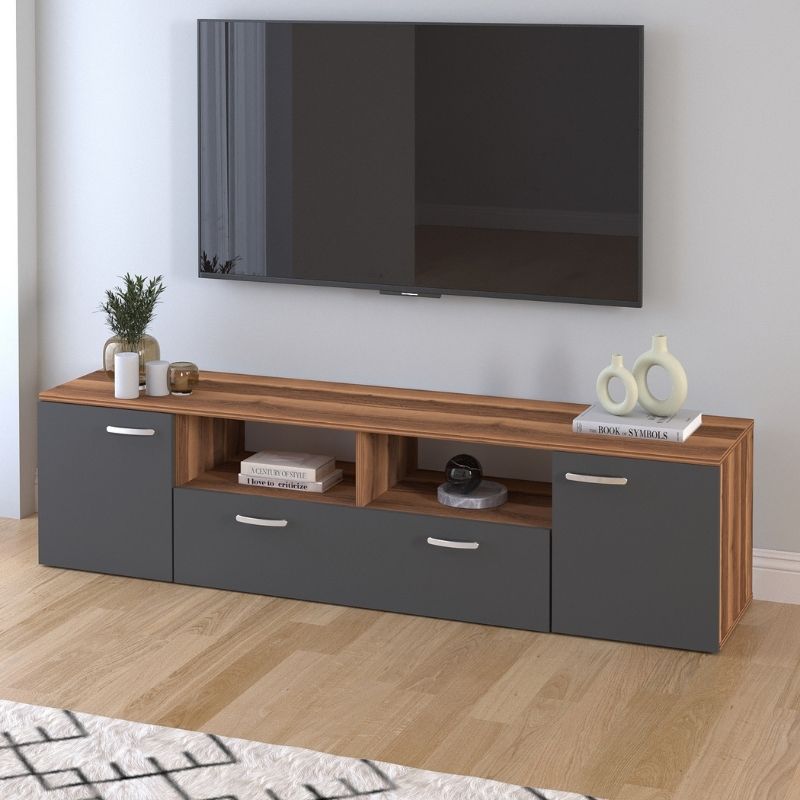 Έπιπλο τηλεόρασης χρώμα καρυδί - ανθρακί 3