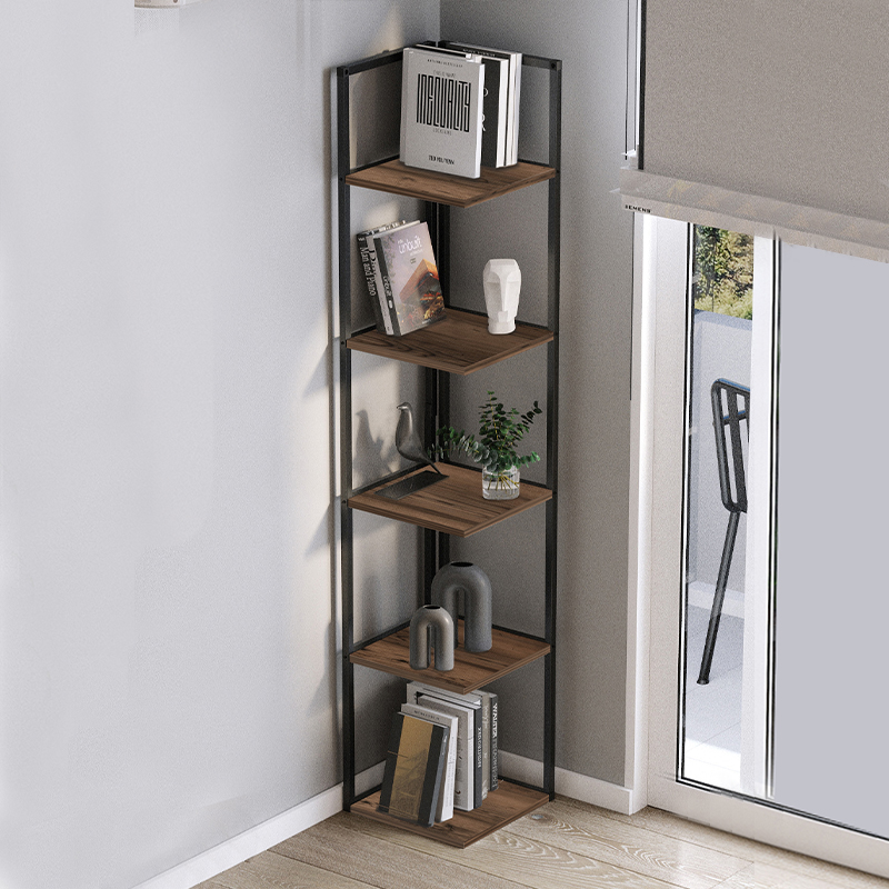 Βιβλιοθήκη γωνιακή χρώμα μαύρο - καπνιστή καρυδιά