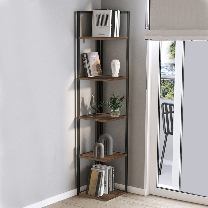 Βιβλιοθήκη γωνιακή χρώμα μαύρο - καπνιστή καρυδιά 2