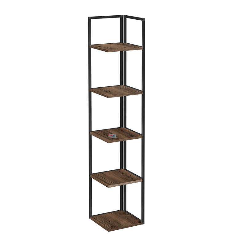 Βιβλιοθήκη γωνιακή χρώμα μαύρο - καπνιστή καρυδιά 3