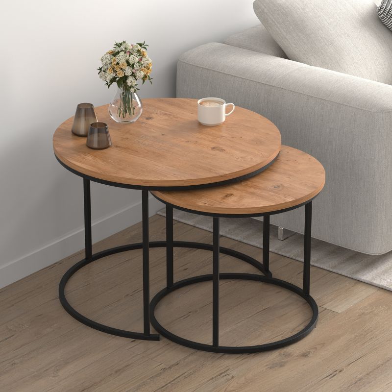 Τραπεζάκι σαλονιού σετ 2 τμχ χρώμα oak Ø66x49,5εκ.