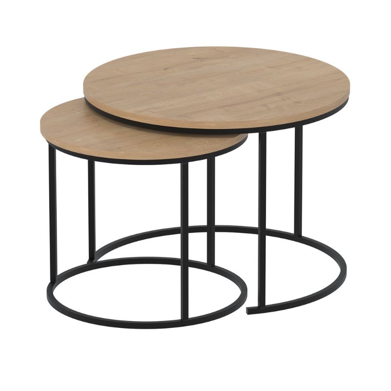 Τραπεζάκι σαλονιού σετ 2 τμχ χρώμα oak Ø66x49,5εκ. 4