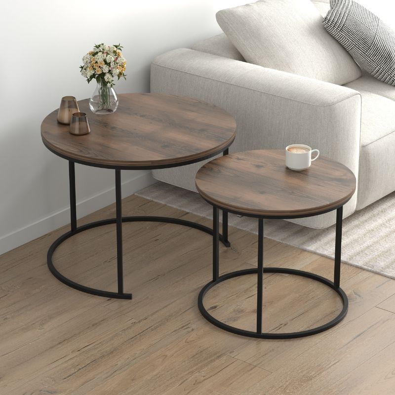 Τραπεζάκι σαλονιού σετ 2 τμχ χρώμα καπνιστή καρυδιά Ø66x49,5εκ. 2