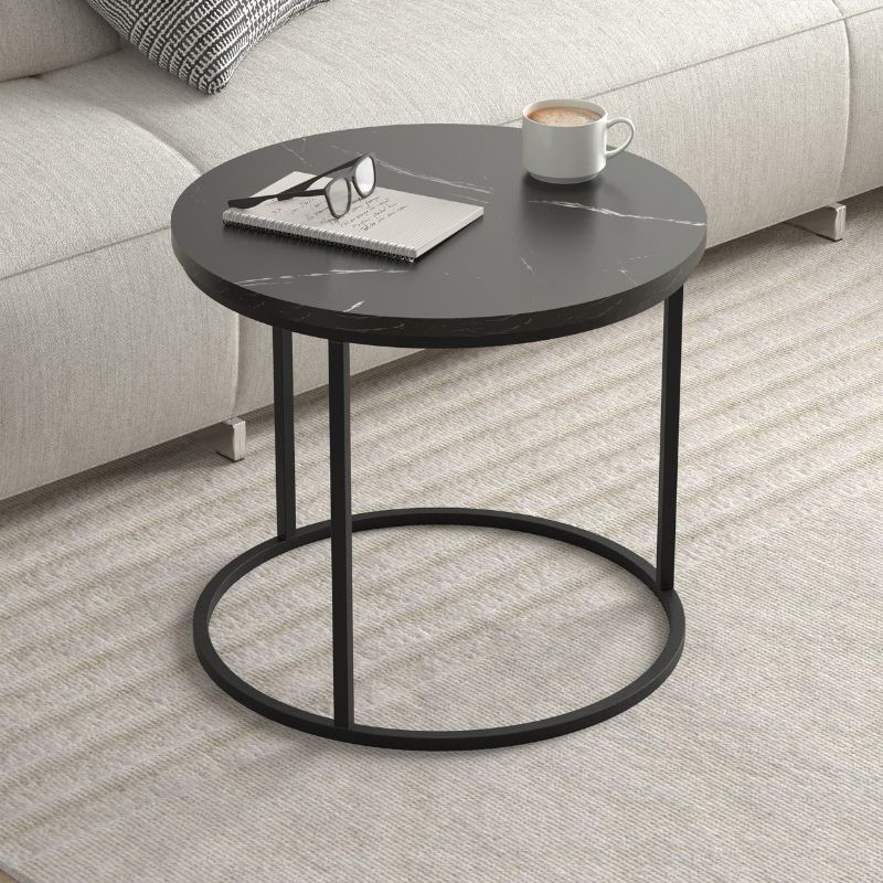 Τραπεζάκι σαλονιού σετ 2 τμχ χρώμα μαύρο εφέ μαρμάρου Ø66x49,5εκ. 3