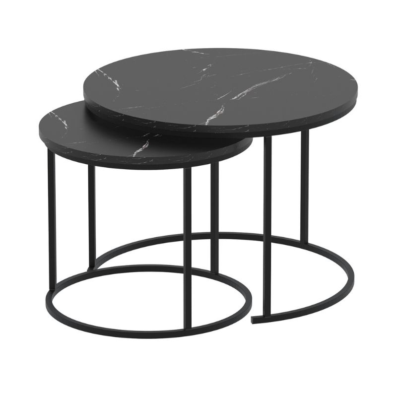 Τραπεζάκι σαλονιού σετ 2 τμχ χρώμα μαύρο εφέ μαρμάρου Ø66x49,5εκ. 4