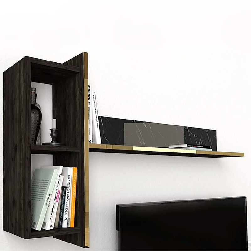 Σύνθεση τηλεόρασης χρώμα μαύρο - μαύρο εφέ μαρμάρου 4