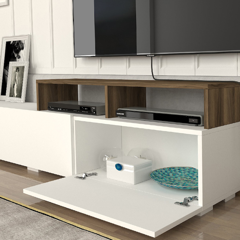 Σύνθεση τηλεόρασης χρώμα λευκό - καρυδί 4