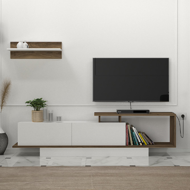 Έπιπλο τηλεόρασης χρώμα λευκό - καρυδί 3
