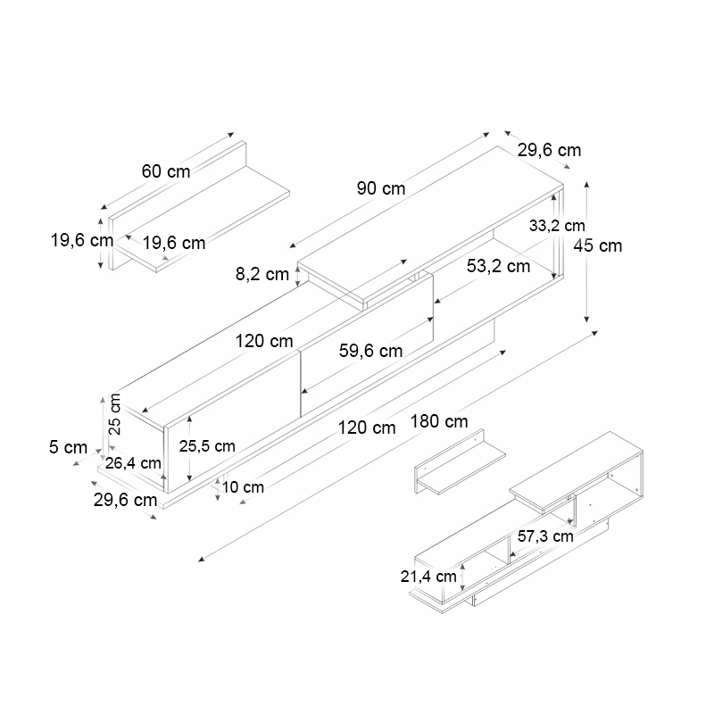 Έπιπλο τηλεόρασης χρώμα λευκό - καρυδί 5