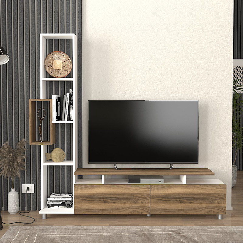 Σύνθεση τηλεόρασης χρώμα λευκό - καρυδί 3