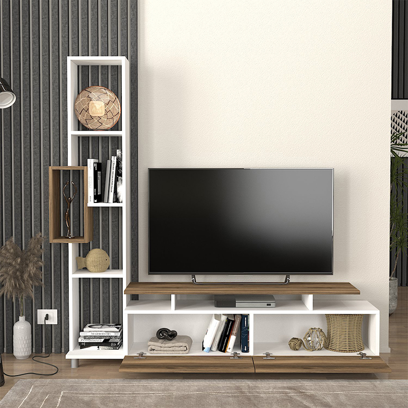 Σύνθεση τηλεόρασης χρώμα λευκό - καρυδί 4