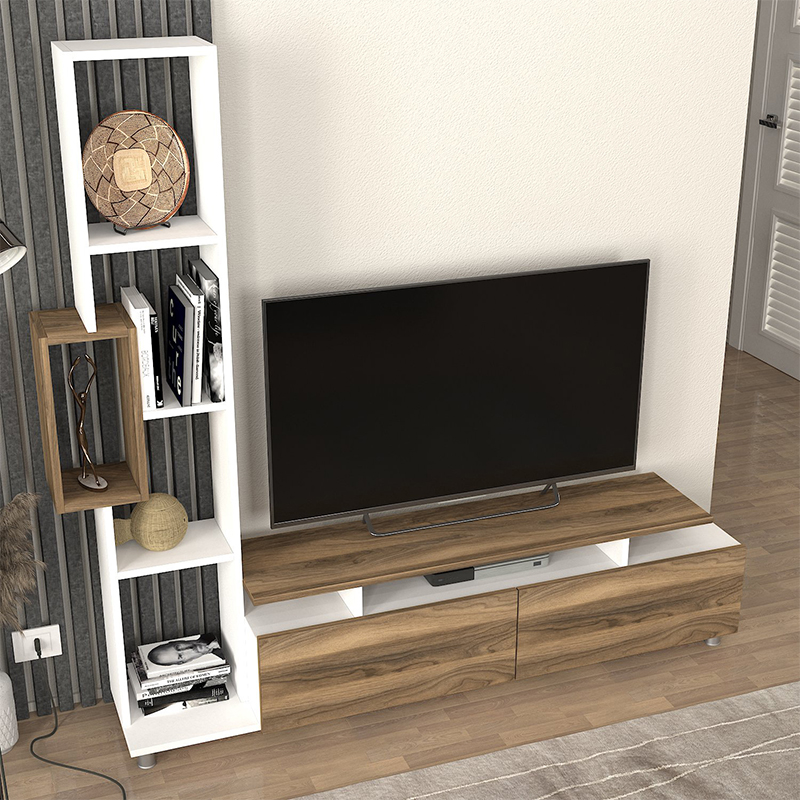 Σύνθεση τηλεόρασης χρώμα λευκό - καρυδί 5