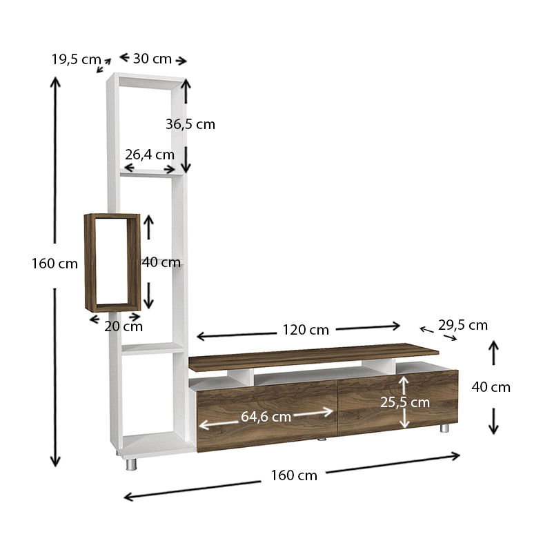 Σύνθεση τηλεόρασης χρώμα λευκό - καρυδί 7