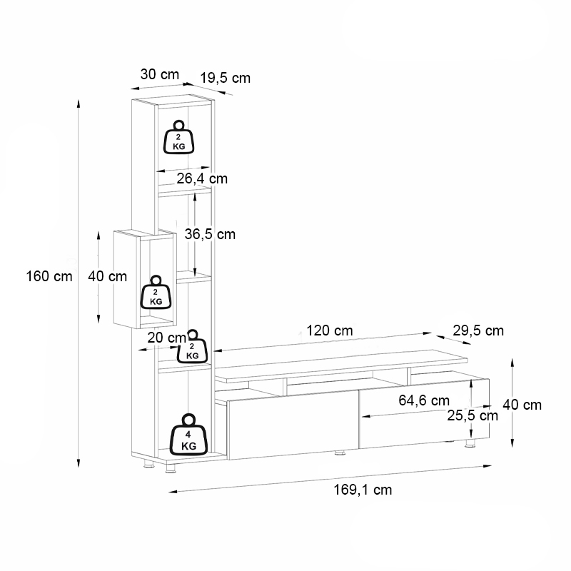 Σύνθεση τηλεόρασης χρώμα λευκό - oak 7