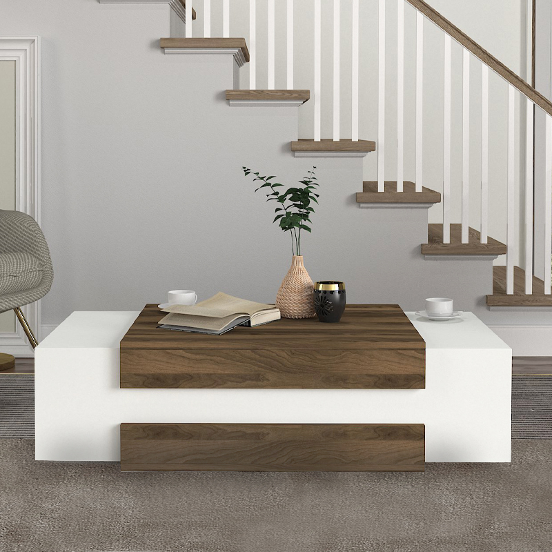 Τραπεζάκι σαλονιού χρώμα λευκό - καρυδί 3