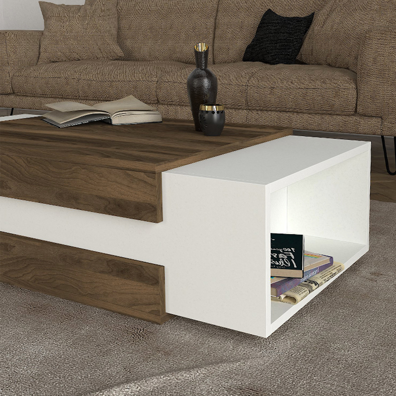 Τραπεζάκι σαλονιού χρώμα λευκό - καρυδί 4