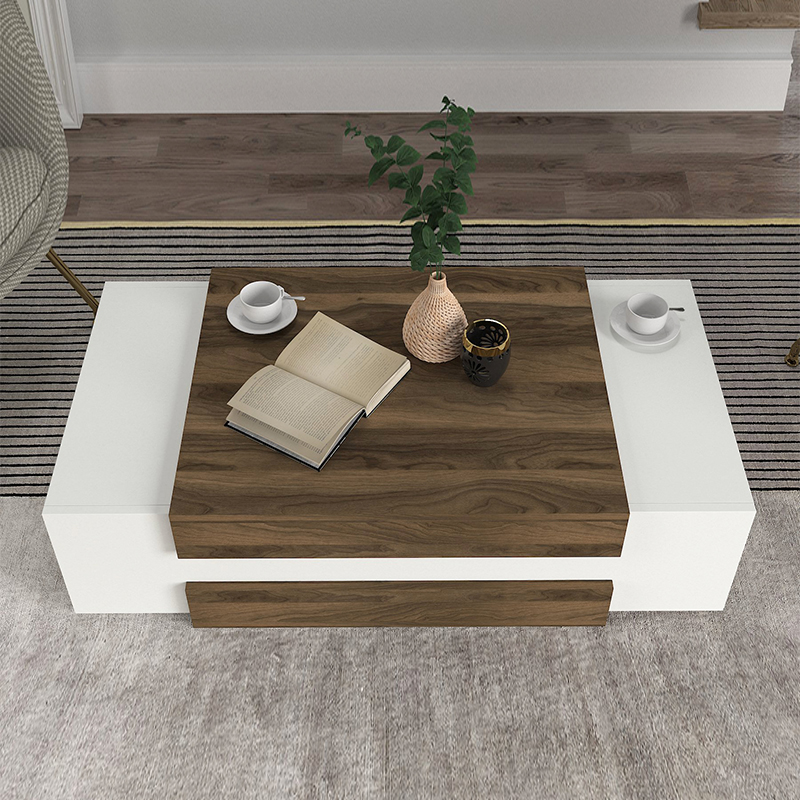 Τραπεζάκι σαλονιού χρώμα λευκό - καρυδί 5