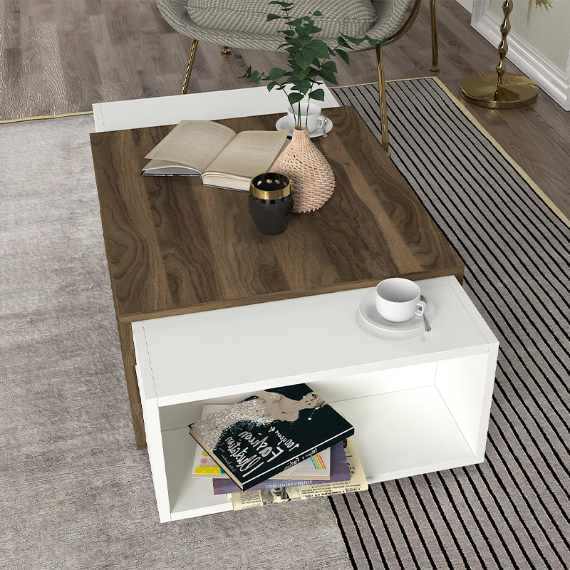 Τραπεζάκι σαλονιού χρώμα λευκό - καρυδί 6