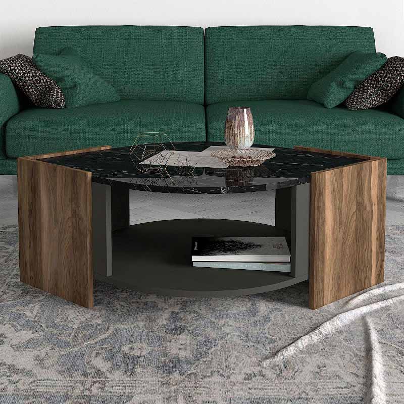 Τραπεζάκι σαλονιού χρώμα καρυδί - μαύρο εφέ μαρμάρου 3