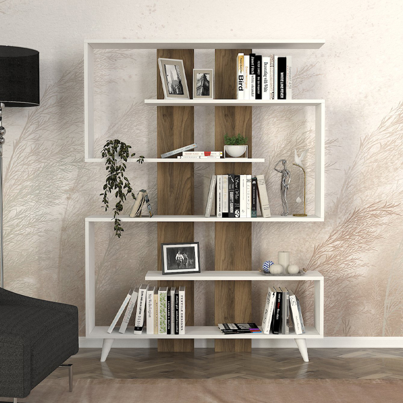 Βιβλιοθήκη χρώμα λευκό - καρυδί 3