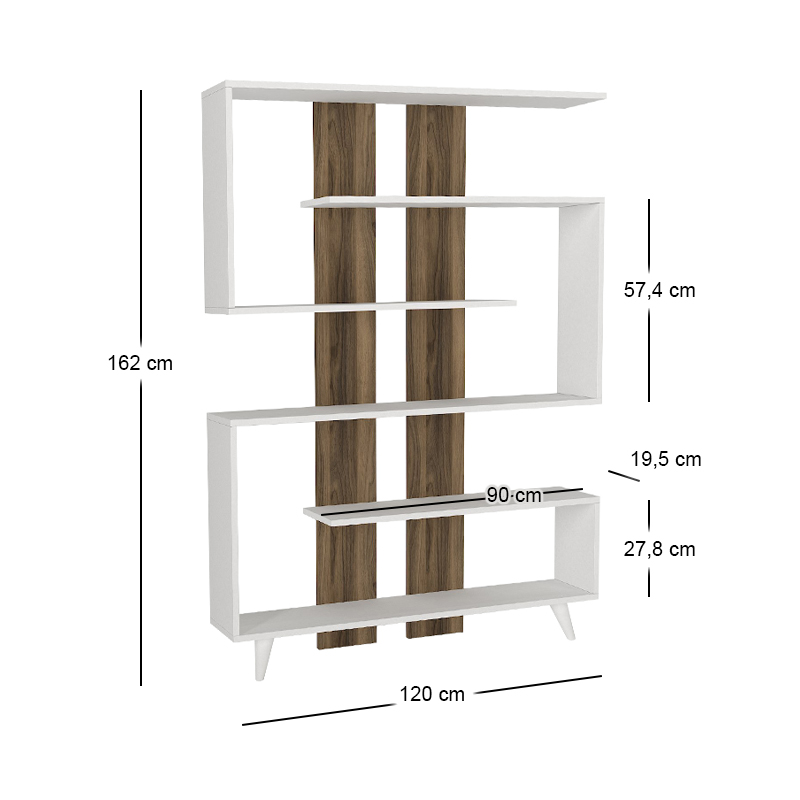 Βιβλιοθήκη χρώμα λευκό - καρυδί 5