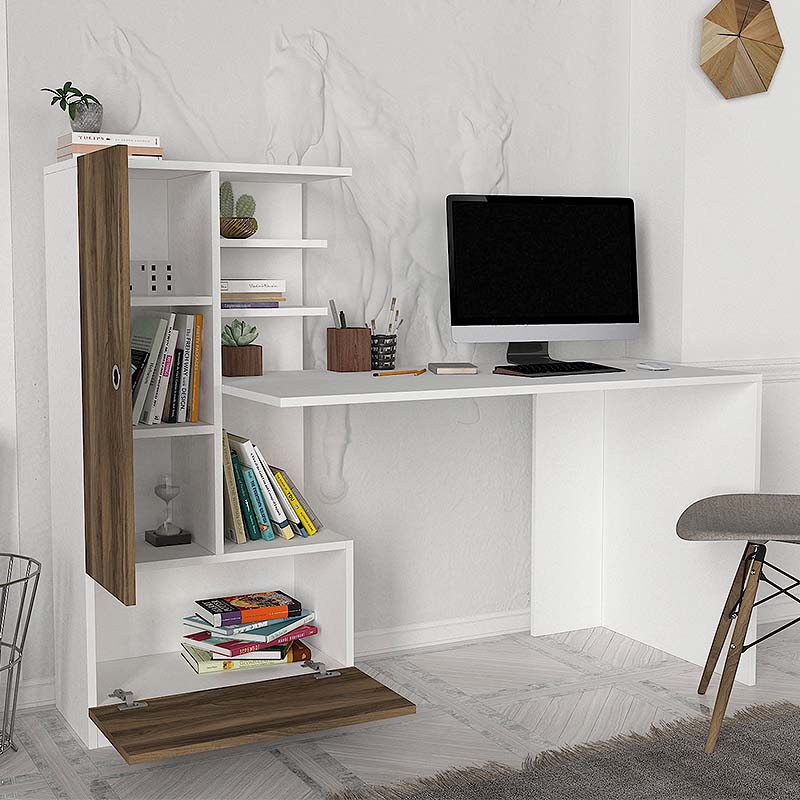 Γραφείο εργασίας χρώμα λευκό - καρυδί 2