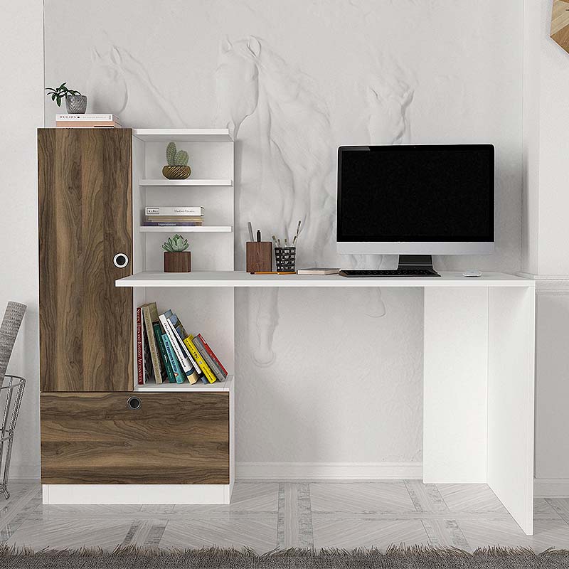 Γραφείο εργασίας χρώμα λευκό - καρυδί 3