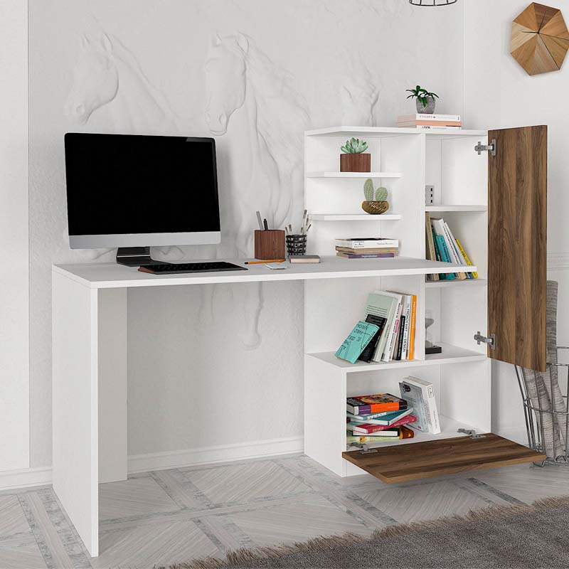 Γραφείο εργασίας χρώμα λευκό - καρυδί 2
