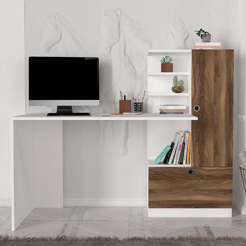Γραφείο εργασίας χρώμα λευκό - καρυδί 3