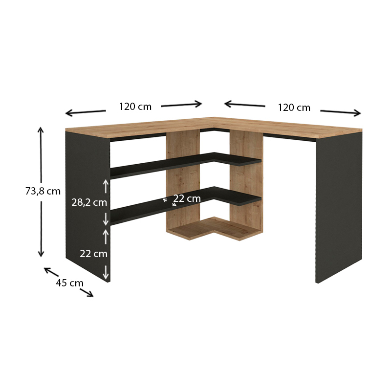 Γραφείο εργασίας χρώμα oak - ανθρακί 5