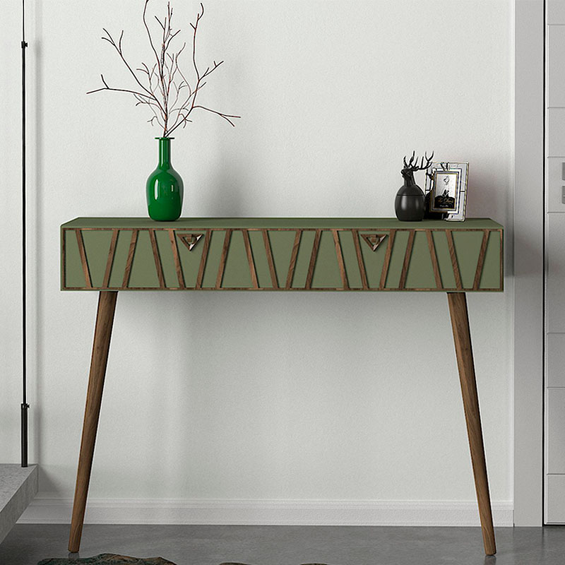 Κονσόλα επιτοίχια χρώμα λαδί - καρυδί 4