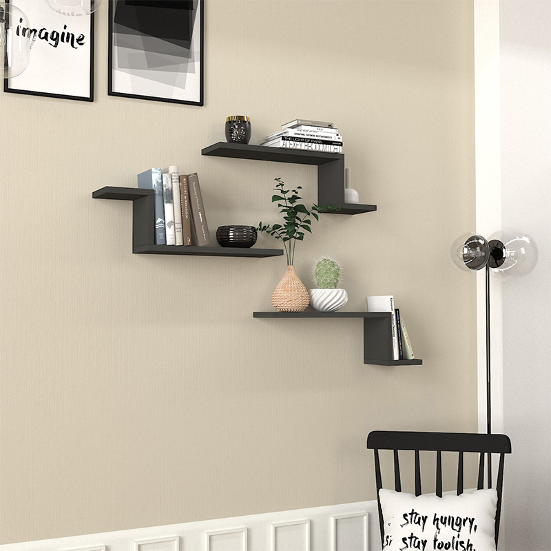 Ραφιέρα τοίχου 3 τεμαχίων χρώμα ανθρακί 3