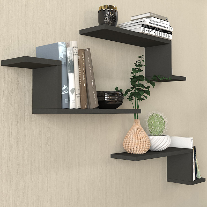 Ραφιέρα τοίχου 3 τεμαχίων χρώμα ανθρακί 5