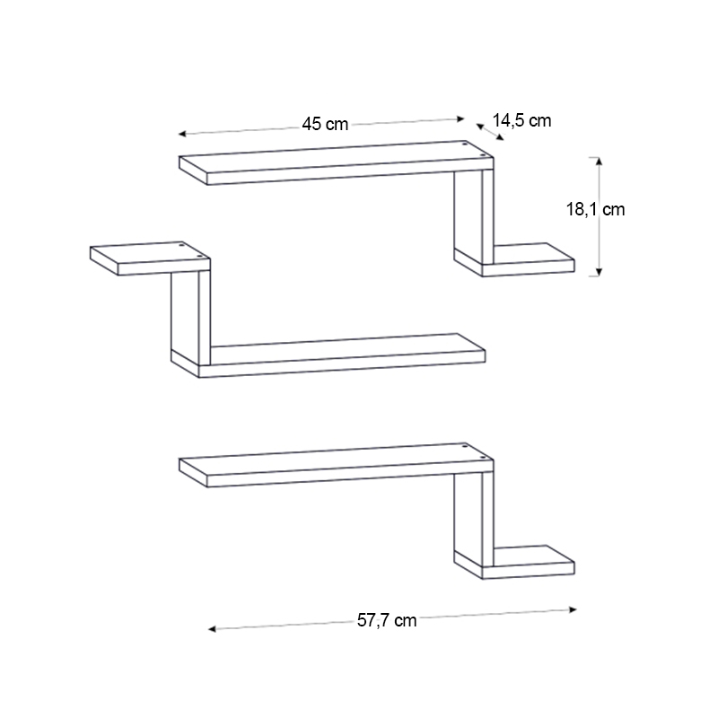 Ραφιέρα τοίχου 3 τεμαχίων χρώμα ανθρακί 7