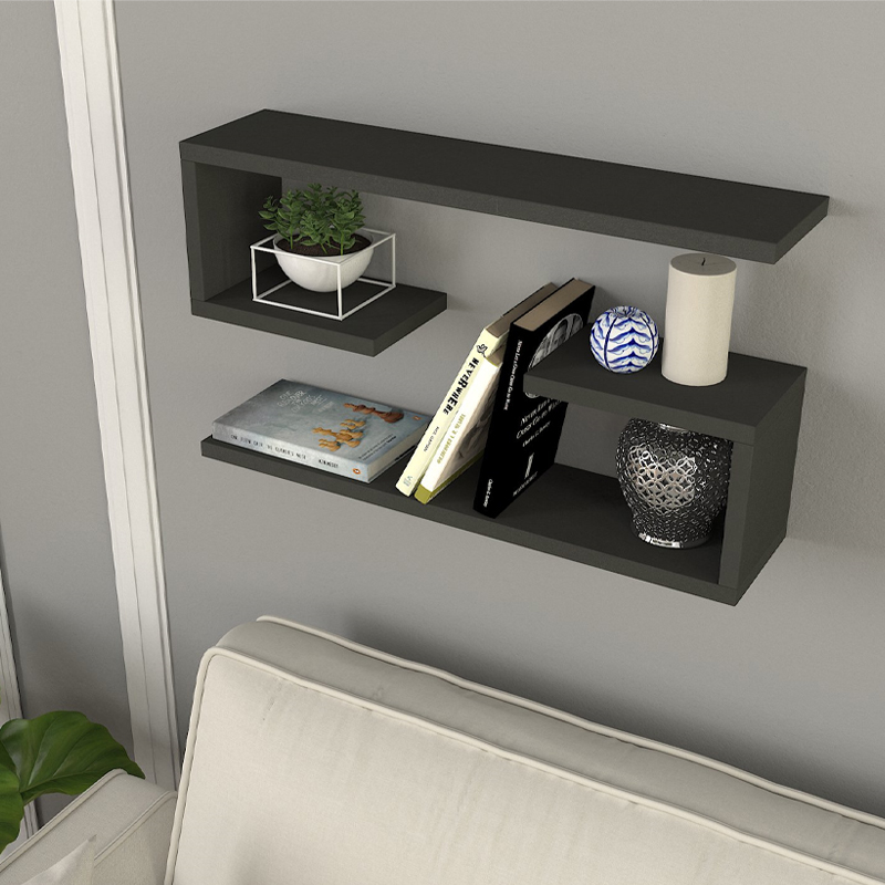 Ραφιέρα τοίχου 2 τεμαχίων χρώμα ανθρακί 3