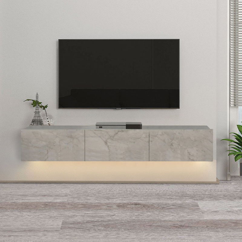 Έπιπλο τηλεόρασης επιτοίχιο με LED χρώμα λευκό εφέ μαρμάρου 3