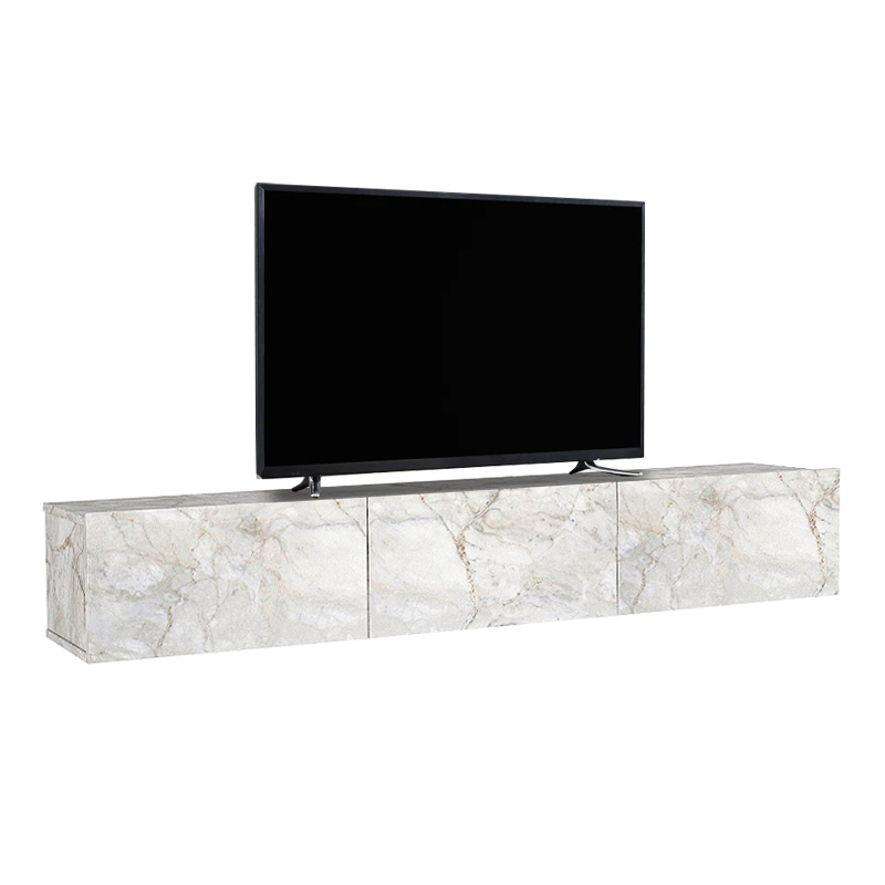 Έπιπλο τηλεόρασης επιτοίχιο με LED χρώμα λευκό εφέ μαρμάρου 6