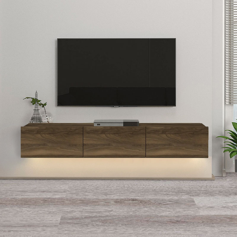 Έπιπλο τηλεόρασης επιτοίχιο με LED χρώμα καρυδί 3