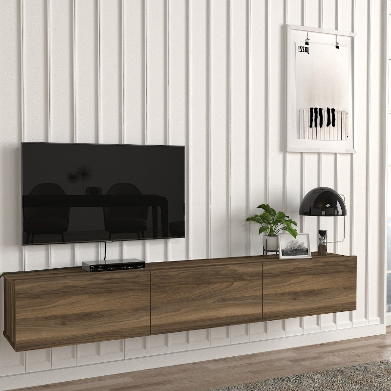 Έπιπλο τηλεόρασης επιτοίχιο με LED χρώμα καρυδί 4