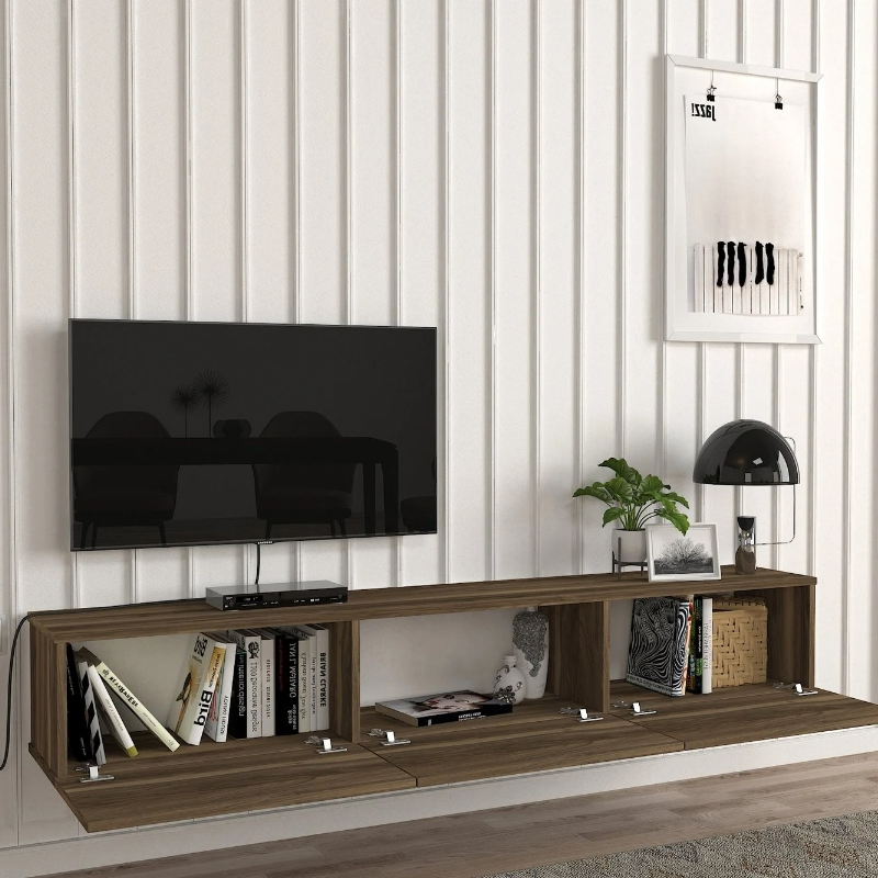 Έπιπλο τηλεόρασης επιτοίχιο με LED χρώμα καρυδί 5